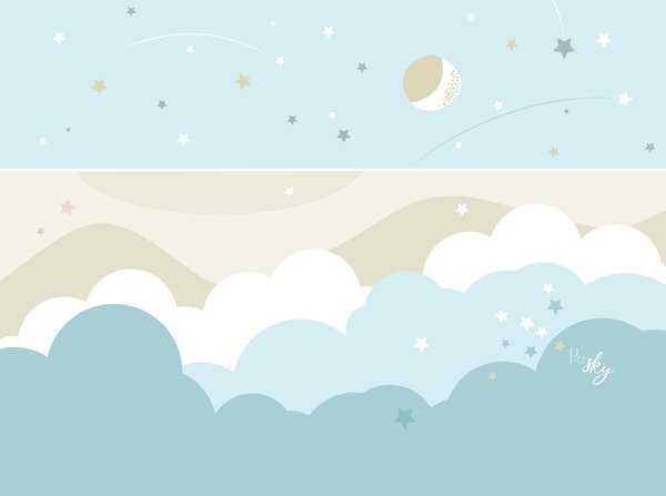 FUGU Tapeta na zeď pro děti - Petit sky beige Materiál: Digitální eko vlies - klasická tapeta nesamolepicí