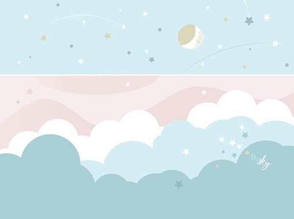 FUGU Tapeta na zeď pro děti - Petit sky pink Materiál: Digitální eko vlies - klasická tapeta nesamolepicí
