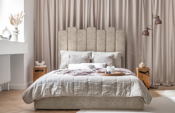 -25 % Dny MOMENTI– Béžová sametová dvoulůžková postel Miuform Dreamy Aurora 160 x 200 cm