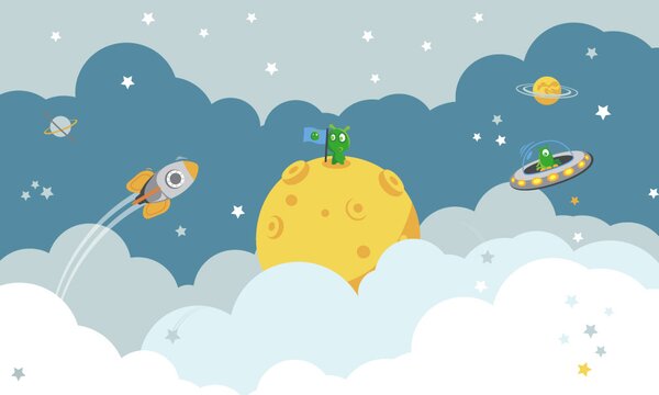 FUGU Great Universe - vesmírná tapeta na zeď pro děti Materiál: Digitální eko vlies - klasická tapeta nesamolepicí