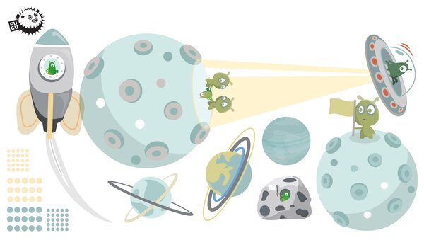 FUGU Vesmír a ufo - přelepovací samolepky na zeď