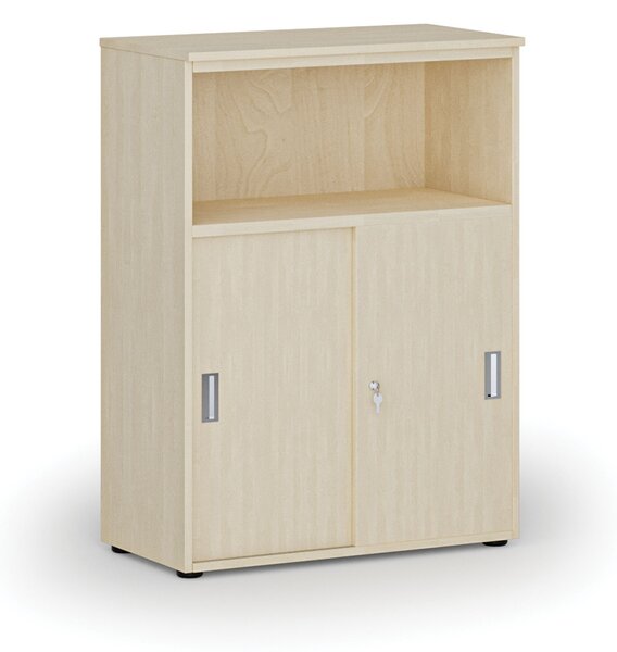 Kombinovaná kancelářská skříň se zásuvnými dveřmi PRIMO WOOD, 800 x 420 x 1087 mm, bříza