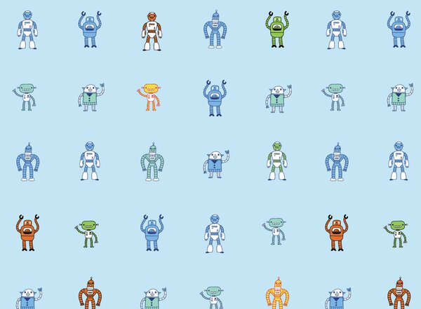 FUGU Samolepicí tapeta Roboti - blue Materiál: Digitální eko vlies - klasická tapeta nesamolepicí