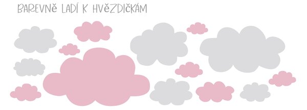 FUGU Přelepovací mráčky růžová-šedá - samolepky na zeď