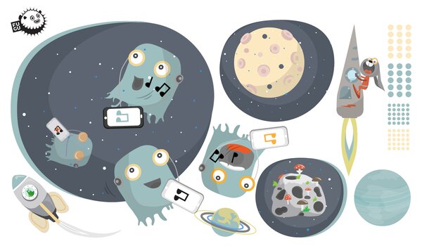 FUGU Vesmír a mimozemšťané - přelepovací samolepky na zeď