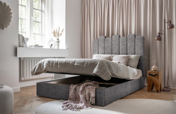 -25 % Dny MOMENTI– Šedá sametová dvoulůžková postel Miuform Dreamy Aurora 180 x 200 cm