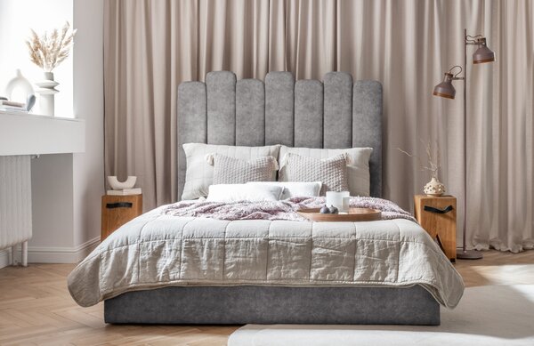 -25 % Dny MOMENTI– Šedá sametová dvoulůžková postel Miuform Dreamy Aurora 180 x 200 cm