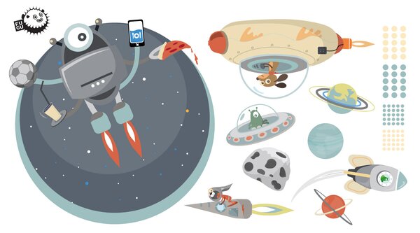 FUGU Vesmír a robot - přelepovací samolepky na zeď Rozměr: Rozměr S