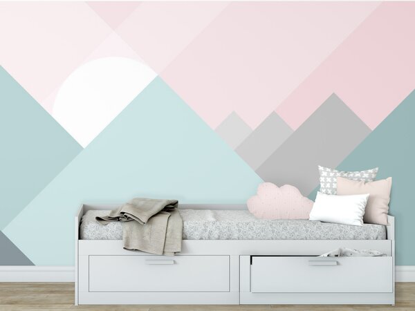 FUGU Tapeta na zeď - Západ slunce za hory pink Materiál: Digitální eko vlies - klasická tapeta nesamolepicí