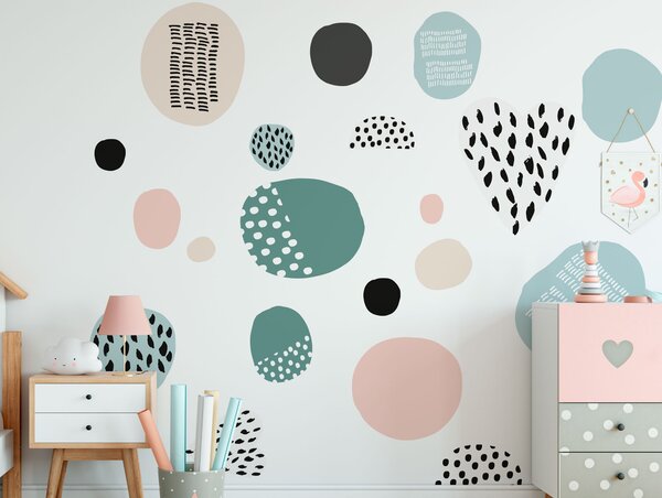 FUGU Přemístitelné samolepky na zeď Abstrakt Kids - pink Rozměr: MALÝ: (š x v) samolepky od 8 - 40 cm