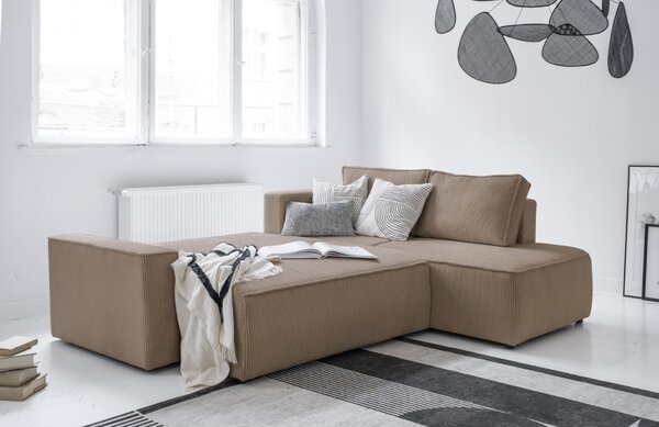 -25 % Dny MOMENTI– Miuform Manšestrová rozkládací pohovka Brave Dave 247 cm, pravá
