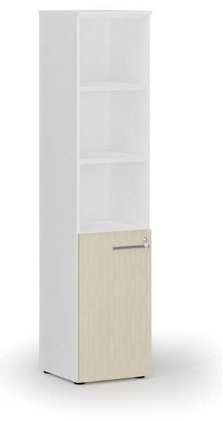 Kombinovaná kancelářská skříň PRIMO WHITE, dveře na 2 patra, 400 x 420 x 1781 mm, bílá/bříza
