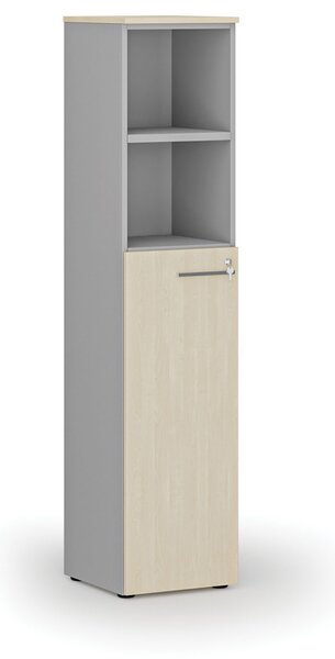 Kombinovaná kancelářská skříň PRIMO GRAY, dveře na 3 patra, 400 x 420 x 1781 mm, šedá/bříza