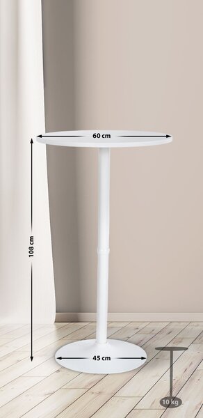 Barový stůl kulatý DS25199, bílý / rám bílý - v108 x Ø60 cm