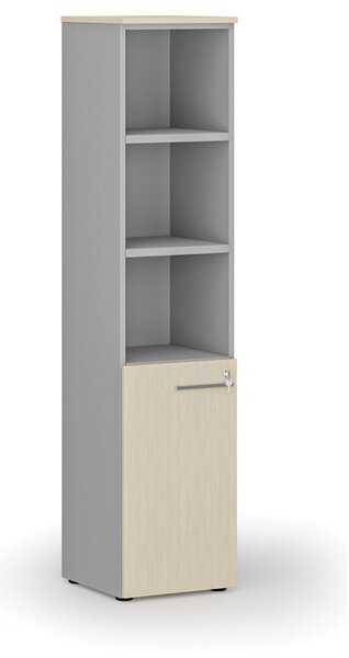 Kombinovaná kancelářská skříň PRIMO GRAY, dveře na 2 patra, 400 x 420 x 1781 mm, šedá/bříza