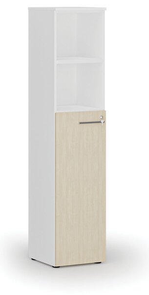 Kombinovaná kancelářská skříň PRIMO WHITE, dveře na 3 patra, 400 x 420 x 1781 mm, bílá/bříza