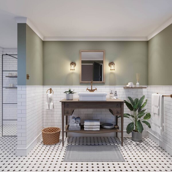 Quintiesse Koupelnové světlo nástěnné Ashland Bay, jednoplamenné, mosaz, IP44, stmívatelný, Mosaz / zlato, Koupelna, kov, Industriální design