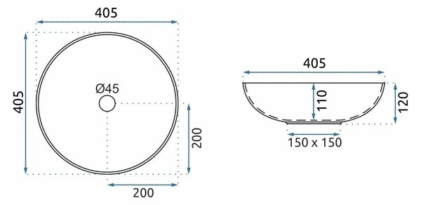 Rea Fibo, umyvadlo na desku 405x405x120 mm, černá matná-vzor, ​​REA-U3301