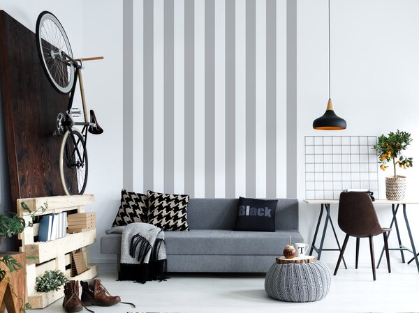 FUGU Tapeta - Pruhy svislé Grey Materiál: Digitální eko vlies - klasická tapeta nesamolepicí
