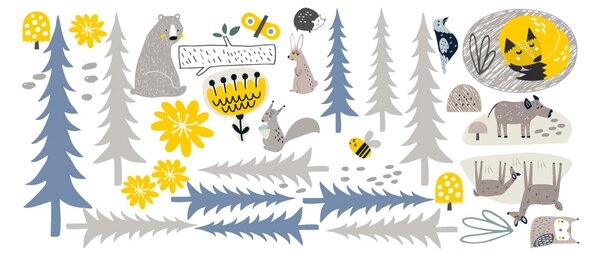 FUGU Smrkový les Yellow - textilní samolepky na zeď