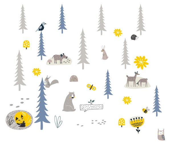 FUGU Smrkový les Yellow - textilní samolepky na zeď