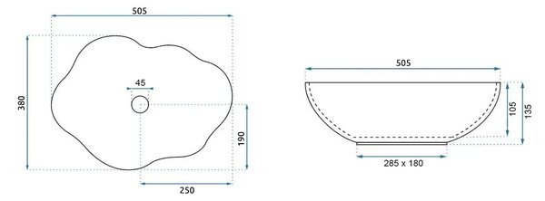 Rea Pearl Akkoya, umyvadlo na desku 505x380x135 mm, vícebarevné, REA-U3309