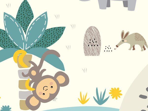 FUGU Tapeta pro děti scandi - Veselá Afrika Materiál: Digitální eko vlies - klasická tapeta nesamolepicí
