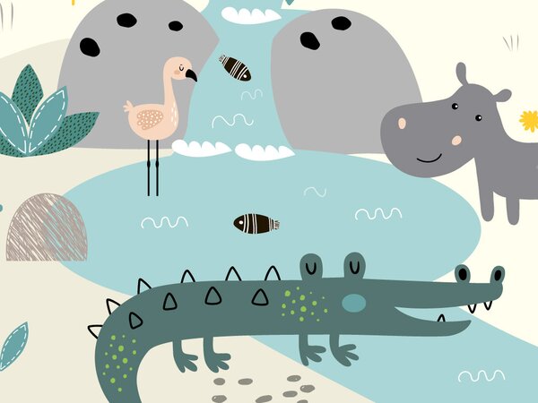 FUGU Tapeta pro děti scandi - Veselá Afrika Materiál: Digitální eko vlies - klasická tapeta nesamolepicí