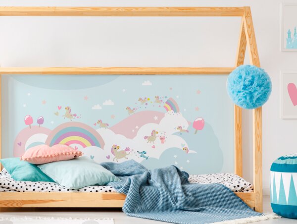 FUGU Duha a jednorožci blue - Rainbow-cloud samolepicí tapeta na zeď Materiál: Digitální eko vlies - klasická tapeta nesamolepicí