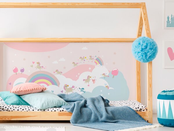 FUGU Duha a jednorožci pink - Rainbow-cloud samolepicí tapeta na zeď Materiál: Digitální eko vlies - klasická tapeta nesamolepicí