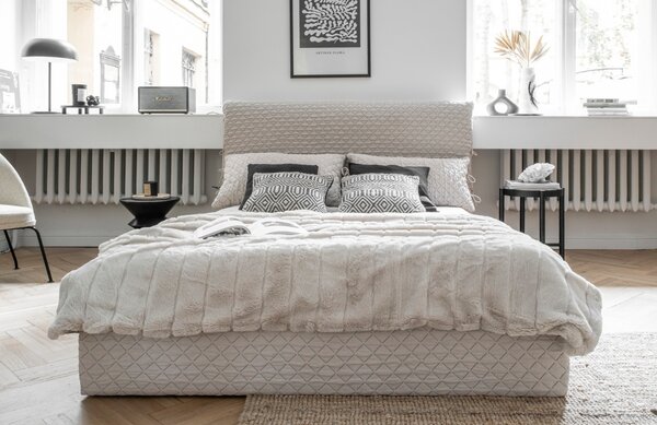 -25 % Dny MOMENTI– Béžová čalouněná dvoulůžková postel Miuform Sleepy Luna 160 x 200 cm