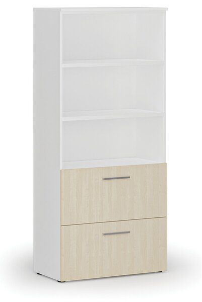 Skříň se zásuvkami pro závěsné složky PRIMO WHITE, 800 x 420 x 1781 mm, bílá/bříza