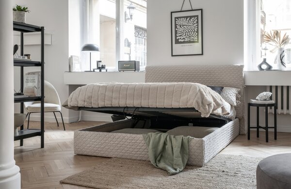 -25 % Dny MOMENTI– Béžová čalouněná dvoulůžková postel Miuform Sleepy Luna 160 x 200 cm