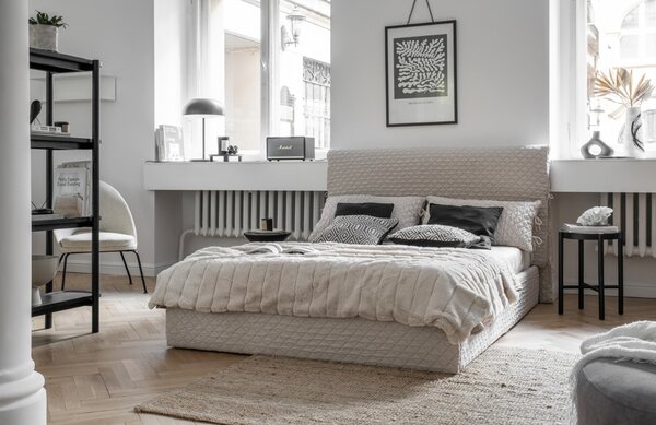 -25 % Dny MOMENTI– Béžová čalouněná dvoulůžková postel Miuform Sleepy Luna 160 x 200 cm