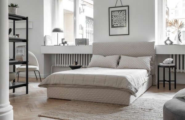 -25 % Dny MOMENTI– Béžová čalouněná dvoulůžková postel Miuform Sleepy Luna 160 x 200 cm