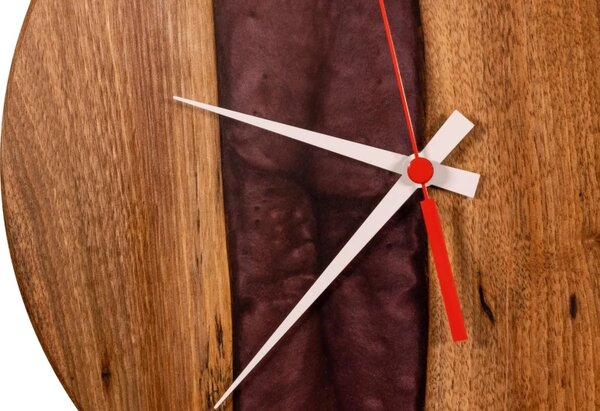 Dřevěné hodiny s pryskyřicí Ø 30CM - ořech, vínová perleť