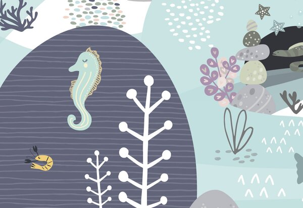 FUGU Tapeta pro děti - Pod mořem blue Materiál: Digitální eko vlies - klasická tapeta nesamolepicí