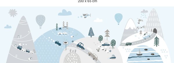 FUGU Ochrana stěny za postel - Jedeme do hor blue Varianta ochrany zdi: Delší strana postele 200x65 cm