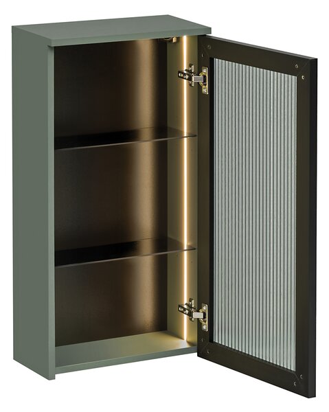 Comad Koupelnová horní skříňka 40 cm Sombra Green rákosově zelená se skleněnými dvířky s LED podsvícením