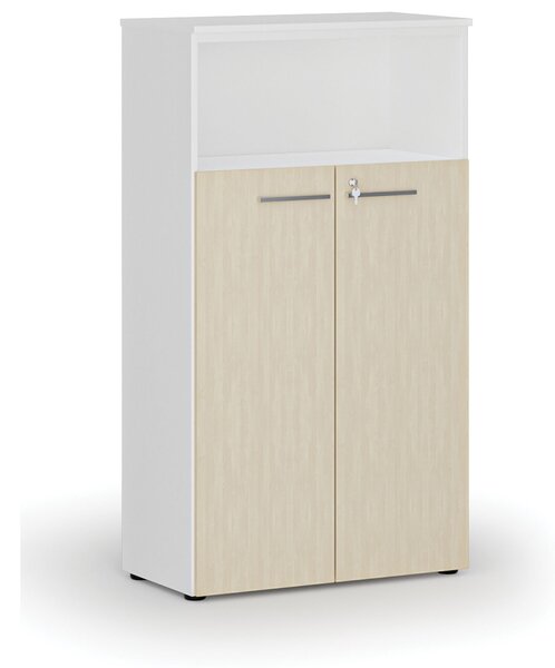 Kombinovaná kancelářská skříň PRIMO WHITE, dveře na 3 patra, 800 x 420 x 1434 mm, bílá/bříza