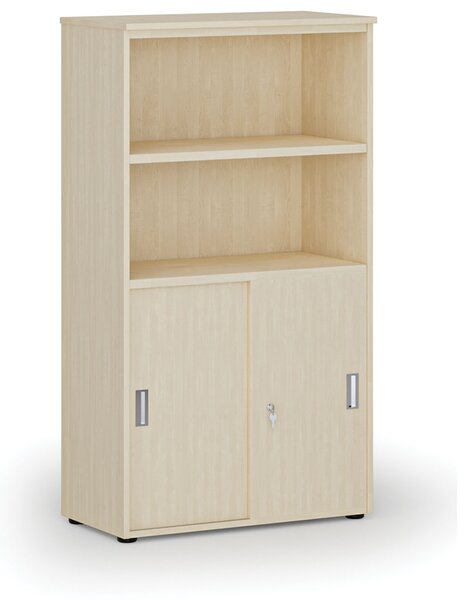 Kombinovaná kancelářská skříň PRIMO WOOD, zasouvací dveře na 2 patra, 800 x 420 x 1434 mm, bříza
