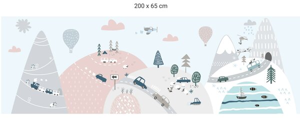FUGU Ochrana steny za postel - Jedeme do hor pink Varianta ochrany zdi: Delší strana postele 200x65 cm