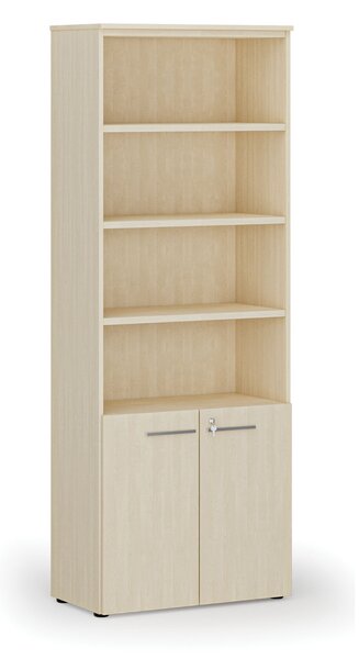 Kombinovaná kancelářská skříň PRIMO WOOD, dveře na 2 patra, 800 x 420 x 2128 mm, bříza