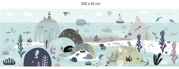 FUGU Tapeta za postel - Pod mořem Blue Varianta ochrany zdi: Delší strana postele 200x65 cm