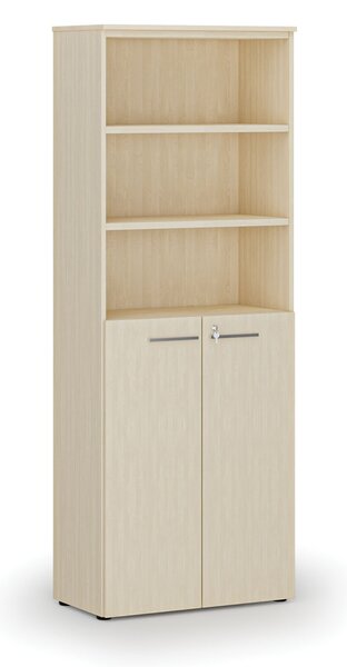 Kombinovaná kancelářská skříň PRIMO WOOD, dveře na 3 patra, 800 x 420 x 2128 mm, bříza