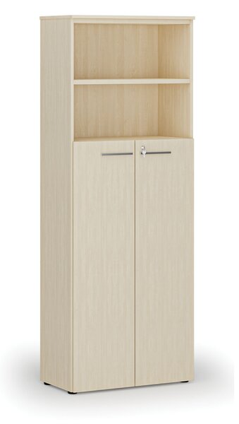Kombinovaná kancelářská skříň PRIMO WOOD, dveře na 4 patra, 800 x 420 x 2128 mm, bříza