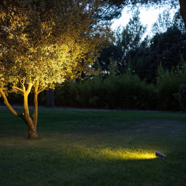 Les Jardins LED solární bodovka OJE, šedá, stmívatelná, senzor denního světla, časovač, stmívatelný, Hliník / šedá / zinek, Plast, Moderní, Solární lampy