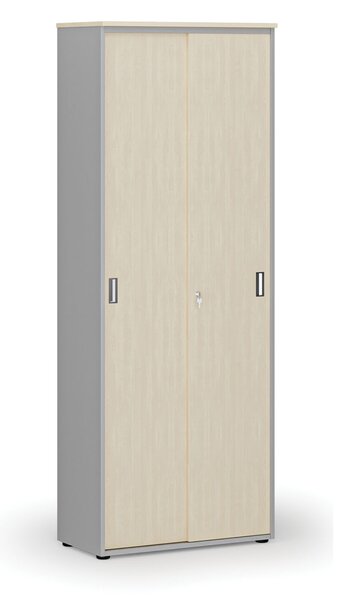 Kancelářská skříň se zasouvacími dveřmi PRIMO GRAY, 800 x 420 x 2128 mm, šedá/bříza