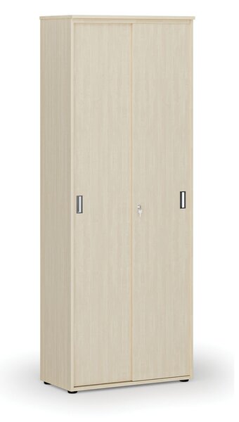 Kancelářská skříň se zasouvacími dveřmi PRIMO WOOD, 800 x 420 x 2128 mm, bříza