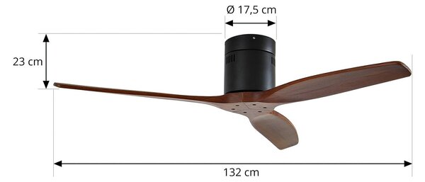 Lucande Stropní ventilátor Vindur, černý, dřevo, DC, tichý, Černá, Obývací pokoj / jídelna, kov, Moderní